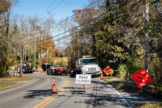 Sewer construction road closed